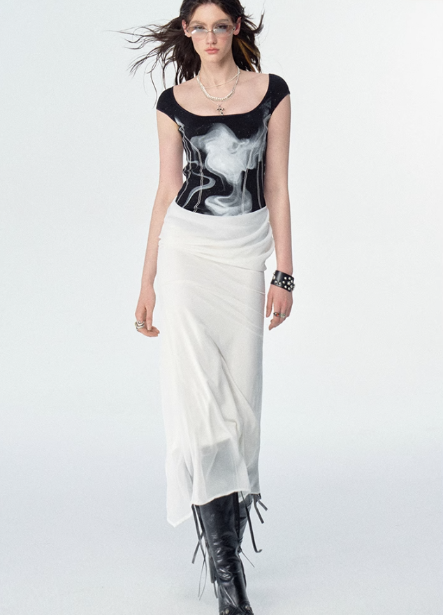 Monochrome Illusion Layered Vest Dress