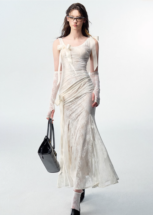 Detachable Bow Lace Spliced Suspender Dress