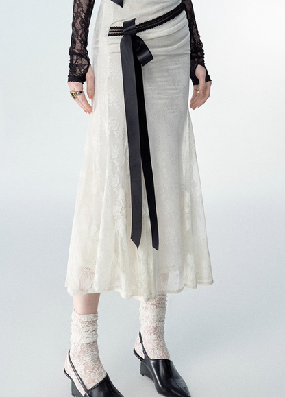 Detachable Bow Lace Spliced Suspender Dress