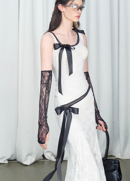 Detachable Bow Lace Spliced Suspender Dress