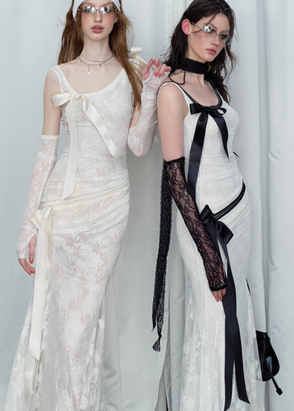 Detachable Bow Lace Spliced Suspender Dress