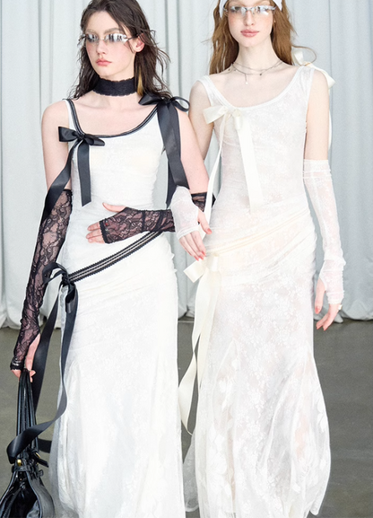 Detachable Bow Lace Spliced Suspender Dress