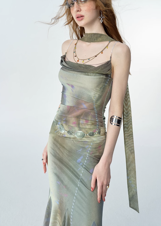 Luxe Diamond Chain Print Dress