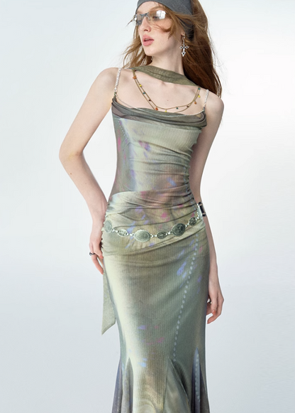 Luxe Diamond Chain Print Dress