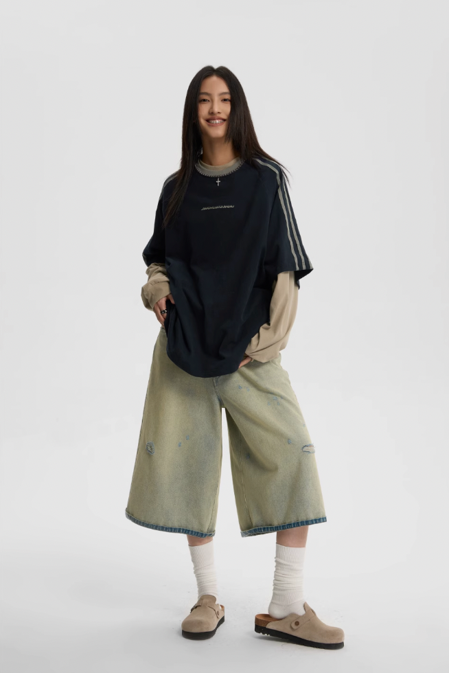Beaded Neck Striped T-shirt