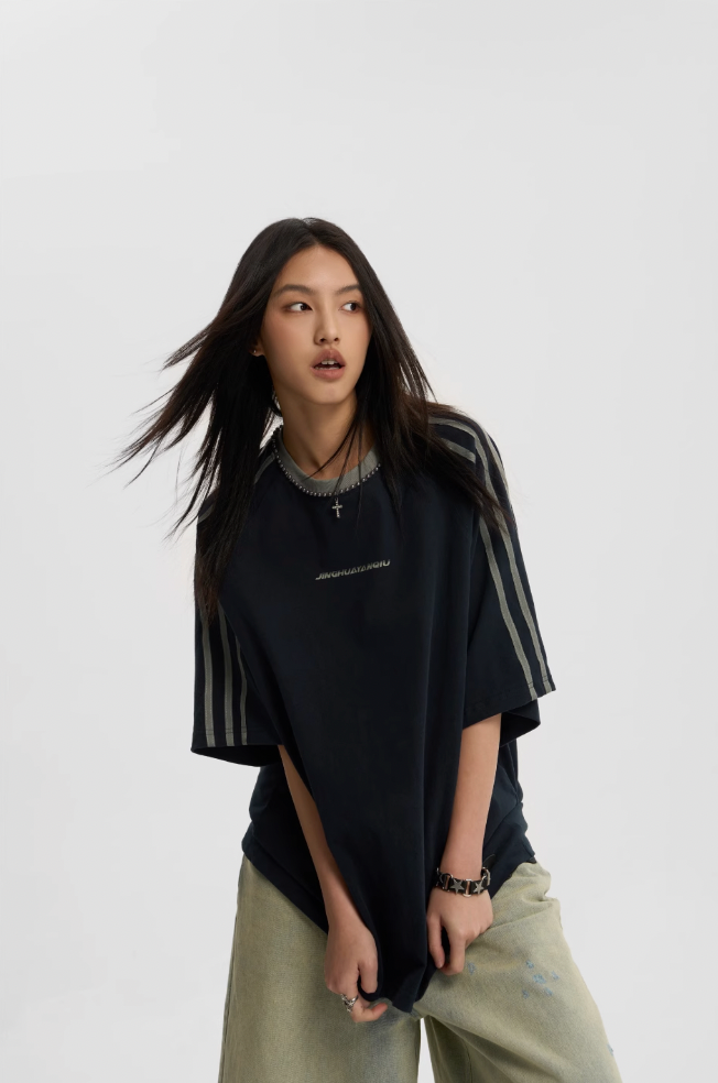 Beaded Neck Striped T-shirt