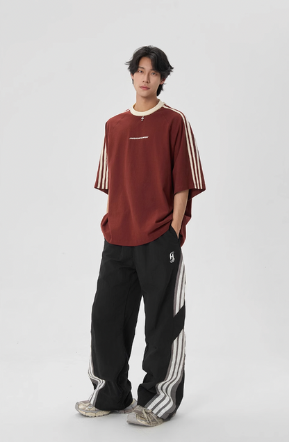 Beaded Neck Striped T-shirt