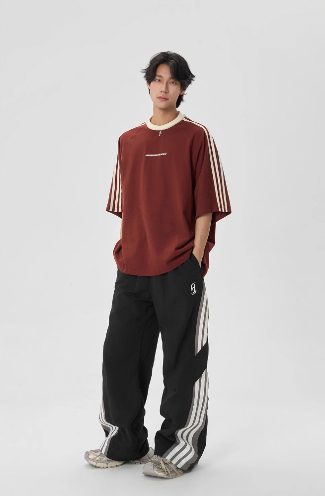 Beaded Neck Striped T-shirt
