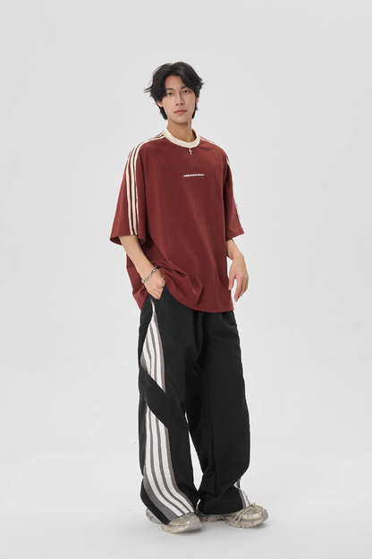 Beaded Neck Striped T-shirt
