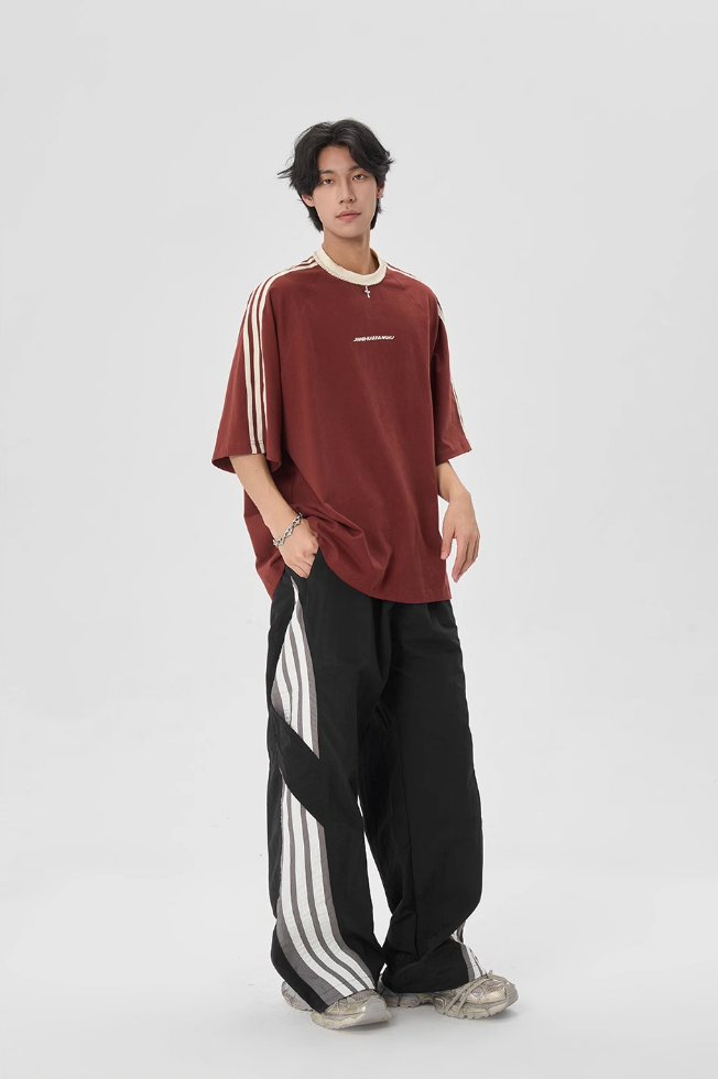 Beaded Neck Striped T-shirt
