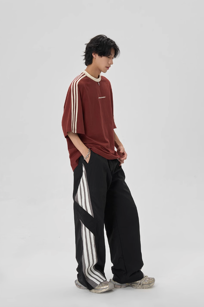 Beaded Neck Striped T-shirt