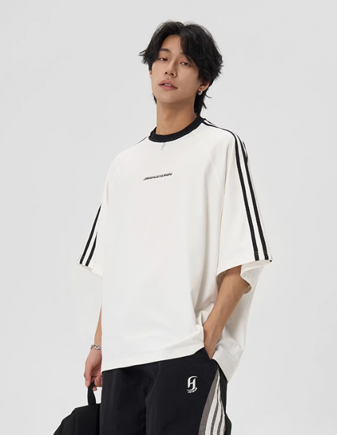 Beaded Neck Striped T-shirt