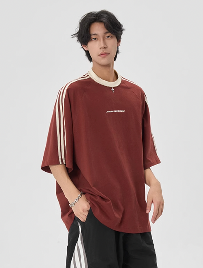 Beaded Neck Striped T-shirt