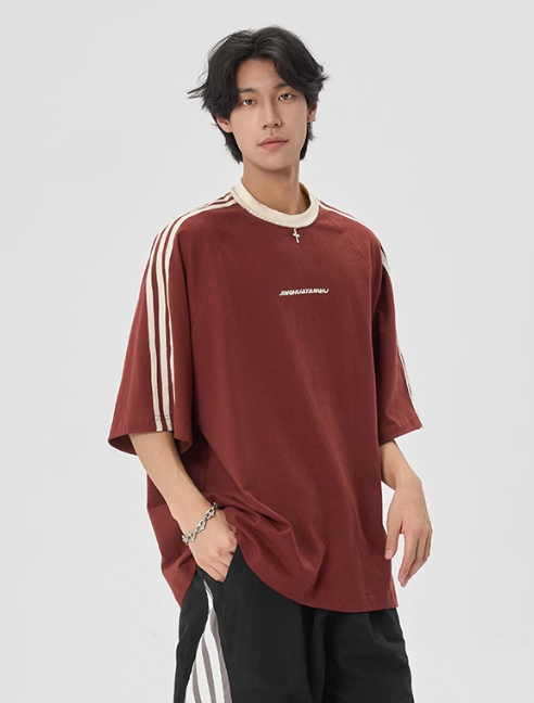 Beaded Neck Striped T-shirt