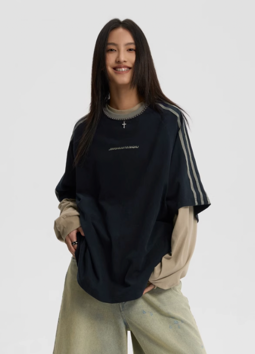 Beaded Neck Striped T-shirt