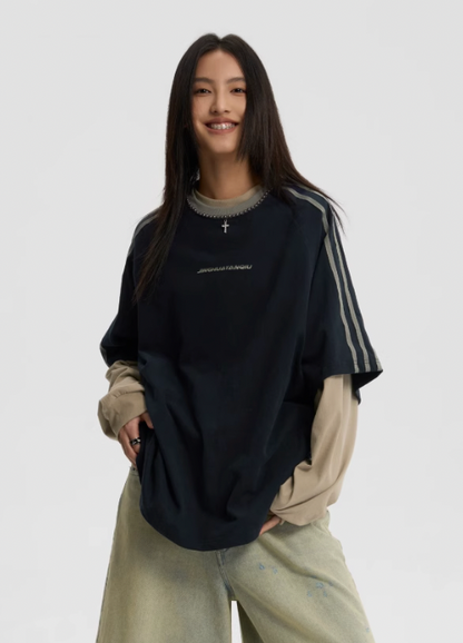 Beaded Neck Striped T-shirt