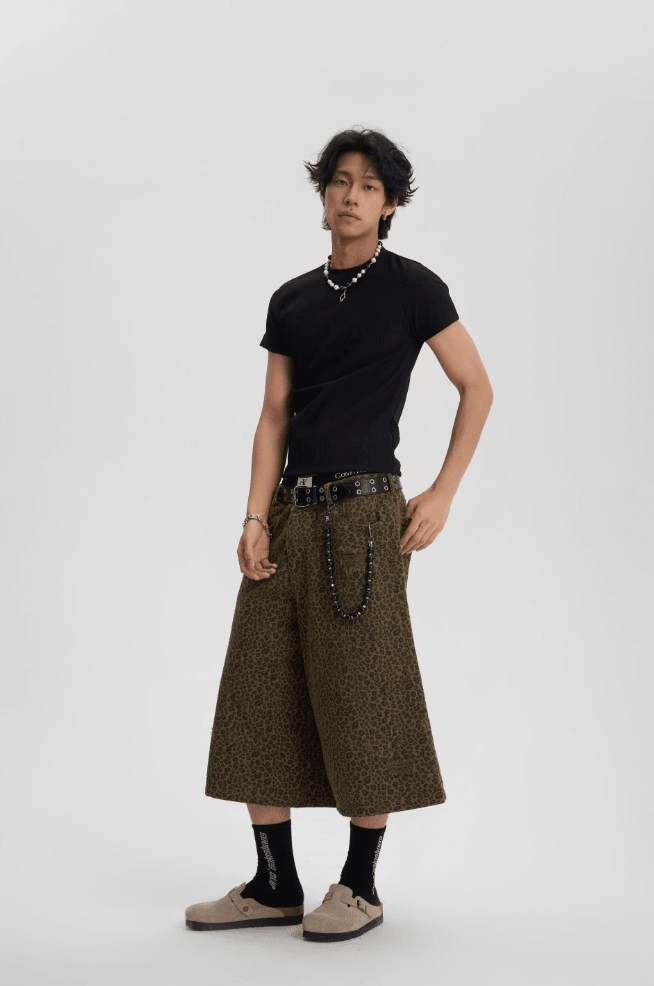 Leopard Print Baggy Shorts for Work
