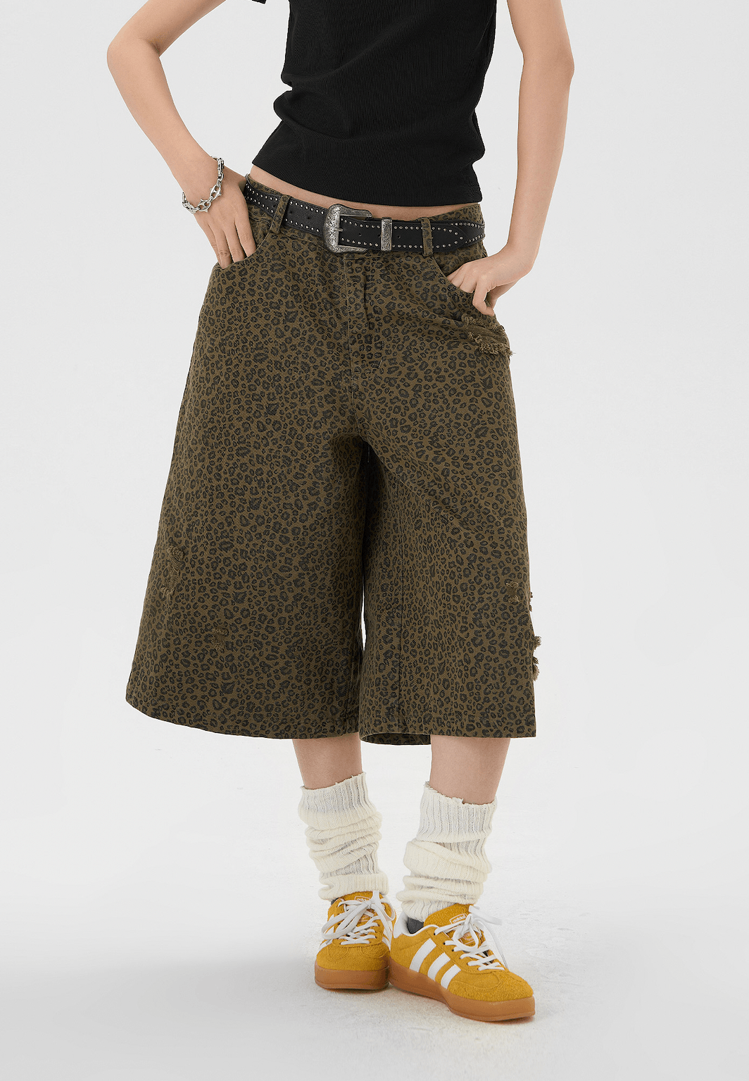 Leopard Print Baggy Shorts for Work