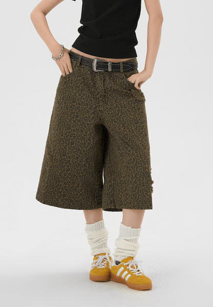Leopard Print Baggy Shorts for Work