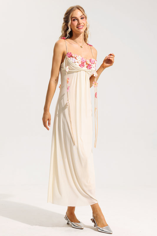 3d Mesh Sleeveless Midi Dress