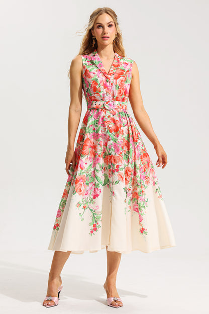 Bottom Sleeveless Midi Dress With Belt