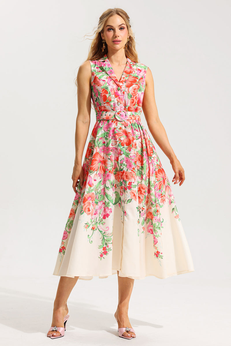 Bottom Sleeveless Midi Dress With Belt
