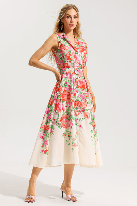 Bottom Sleeveless Midi Dress With Belt
