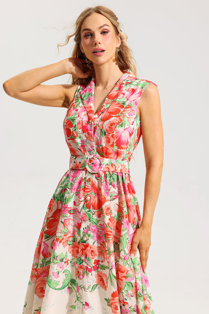 Bottom Sleeveless Midi Dress With Belt