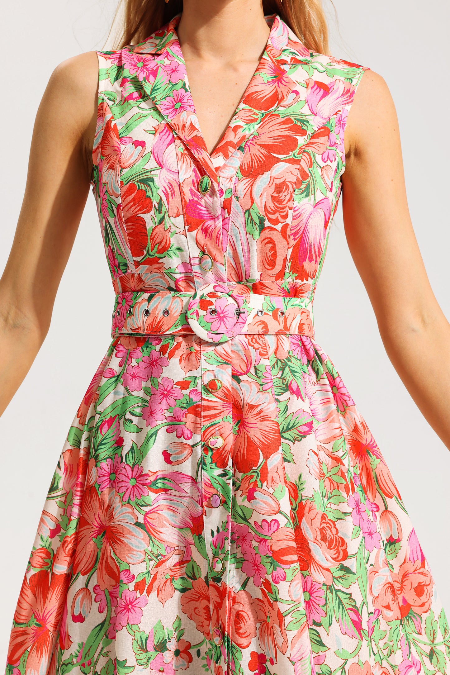 Bottom Sleeveless Midi Dress With Belt