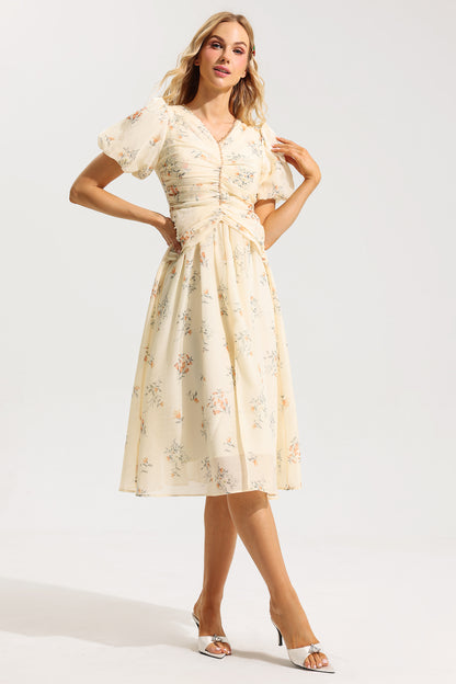 V-neck Short Sleeve Midi Dress