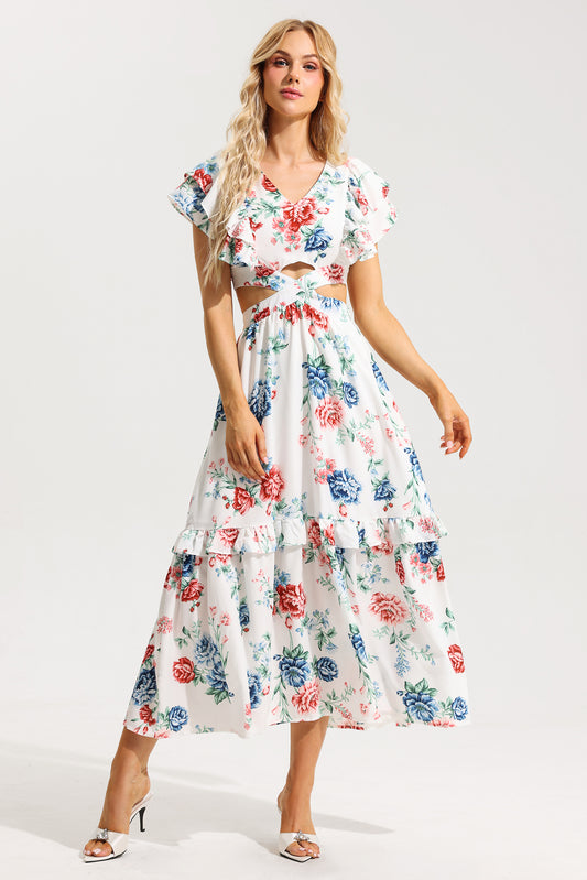 Agaric Lace V-neck Cut-out Midi Dress