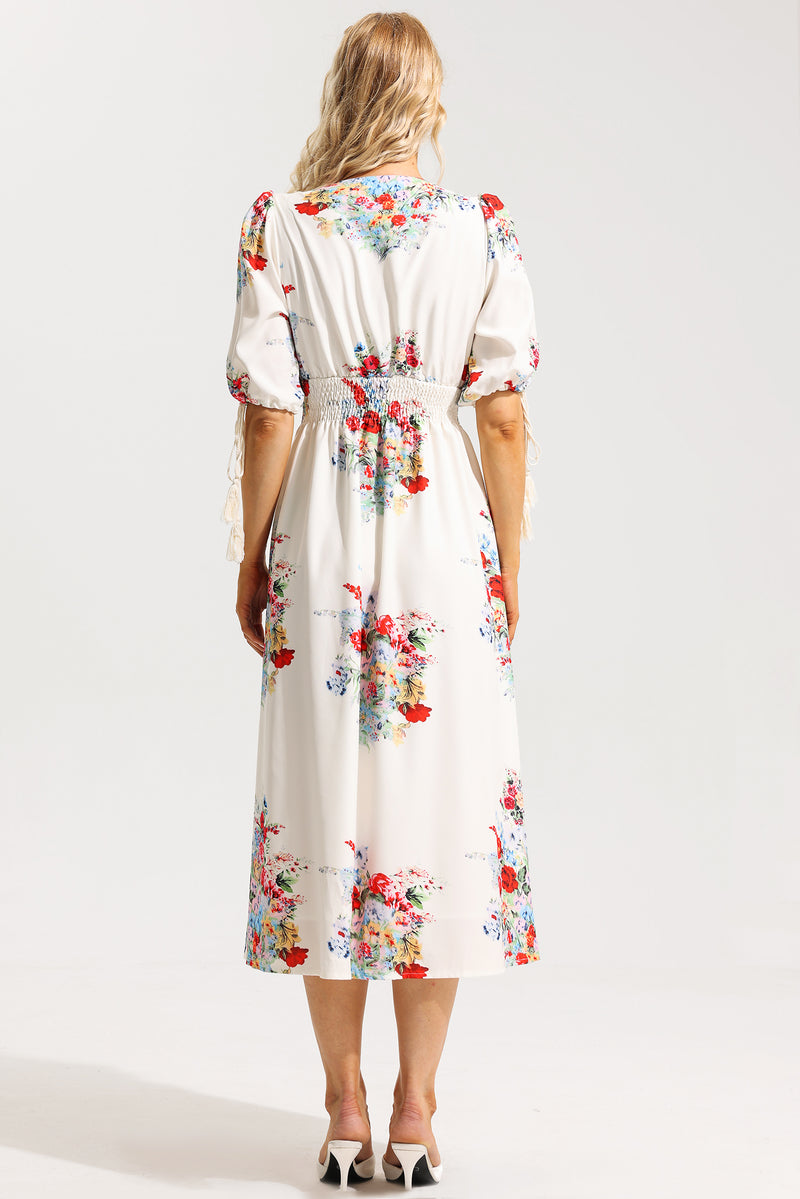 Bottom Puff Sleeve Midi Dress
