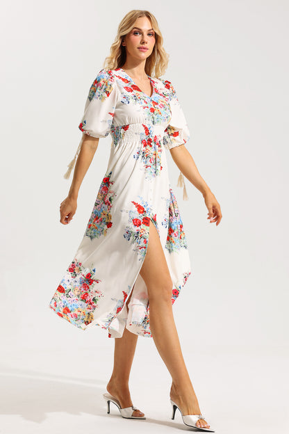 Bottom Puff Sleeve Midi Dress