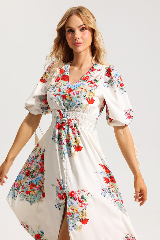 Bottom Puff Sleeve Midi Dress