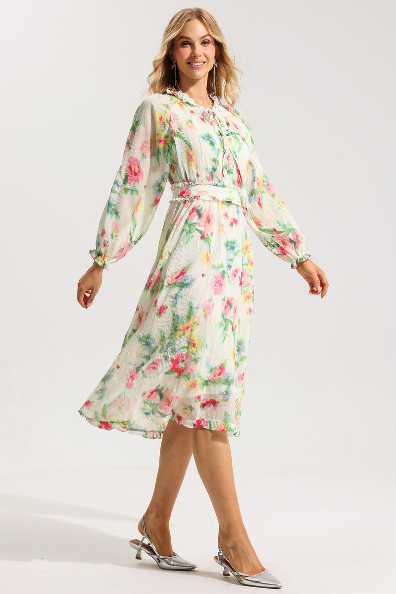 Lace Up Frill Midi Dress