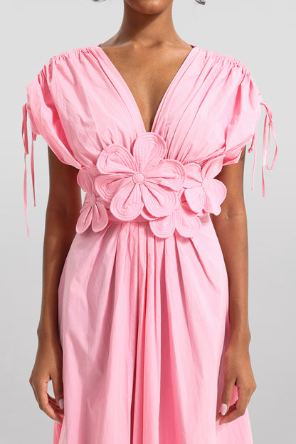 3d V-neck Lace Up Midi Dress