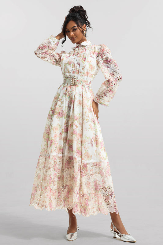 Lace Bottom Midi Dress With Belt
