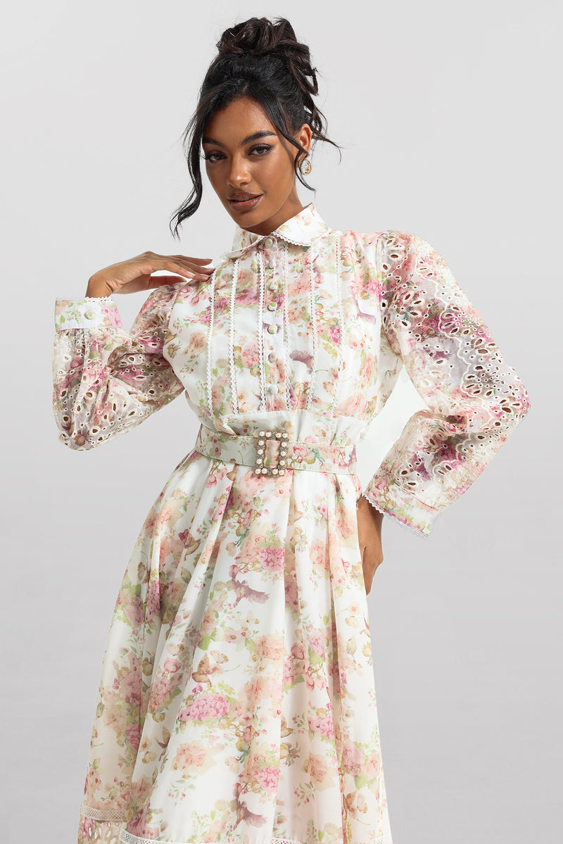 Lace Bottom Midi Dress With Belt
