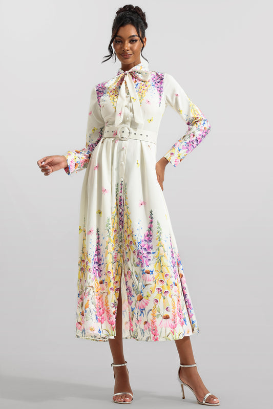 Bottom Lantern Sleeve Midi Dress With Belt