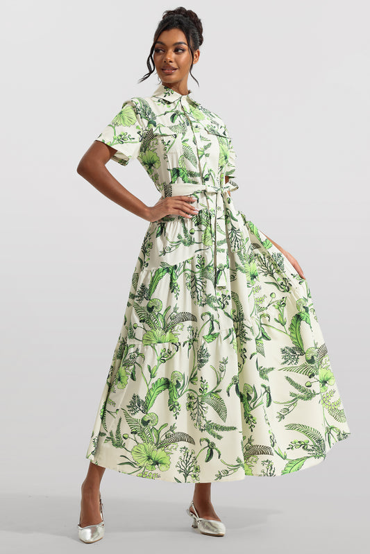 Shirt Collar Single Breasted Midi Dress With Belt