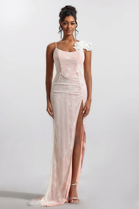 Lace 3d Split Sleeveless Maxi Dress