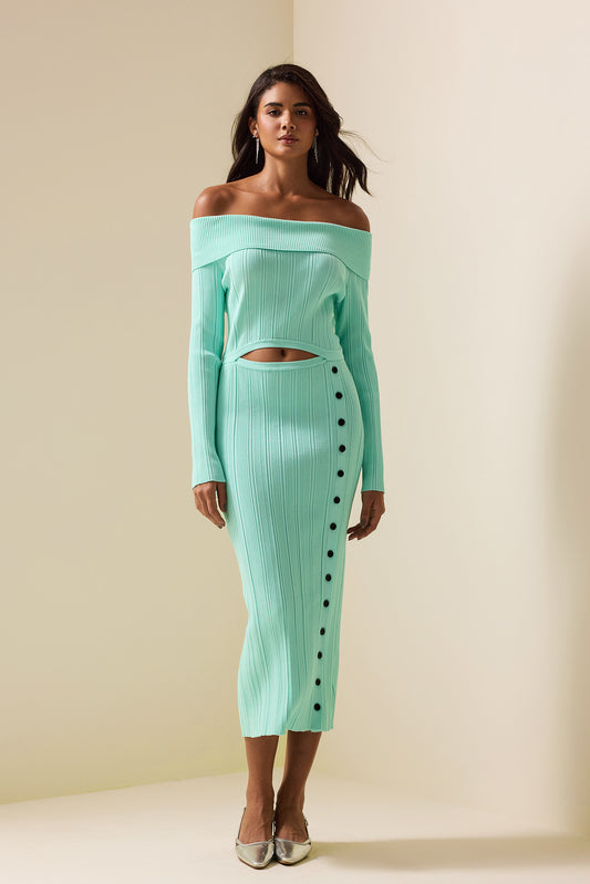 Knit Cut-out Long Sleeve Midi Dress