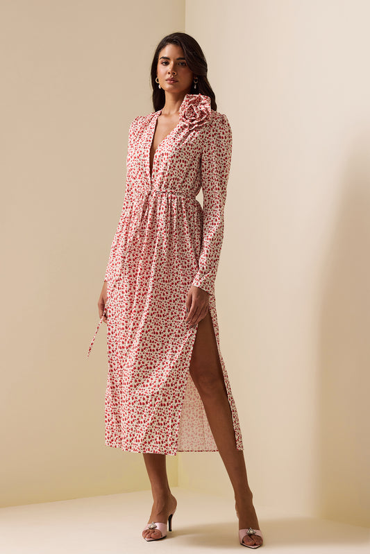 3d Long Sleeve Split Midi Dress