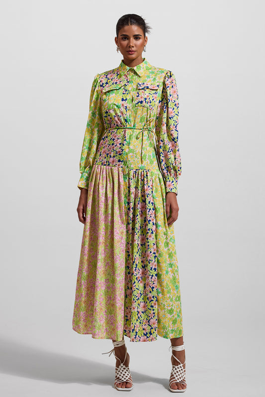 Lantern Sleeve Bottom Midi Dress With Belt