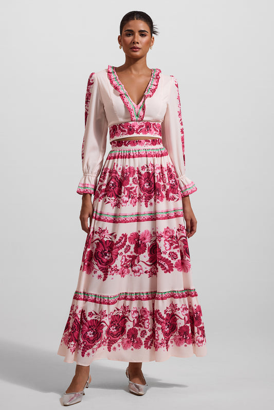 Frill Lantern Sleeve Maxi Dress