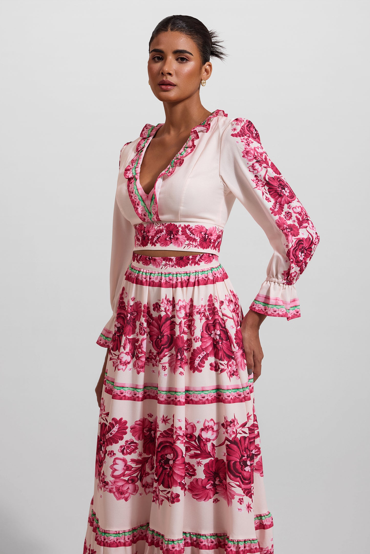 Frill Lantern Sleeve Maxi Dress