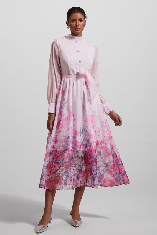 Lantern Sleeve Midi Dress With Belt