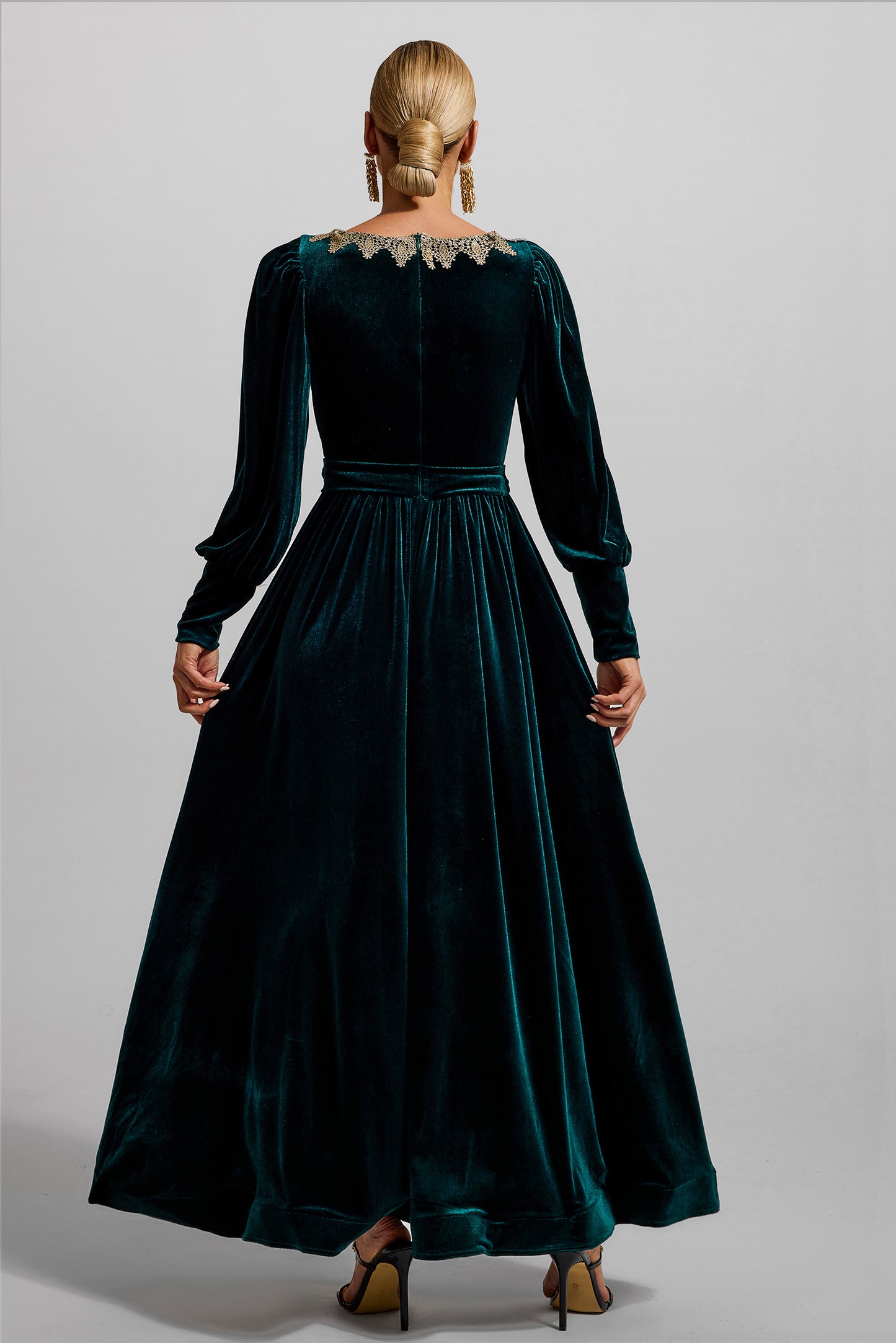 Velvet Lantern Sleeve Maxi Dress