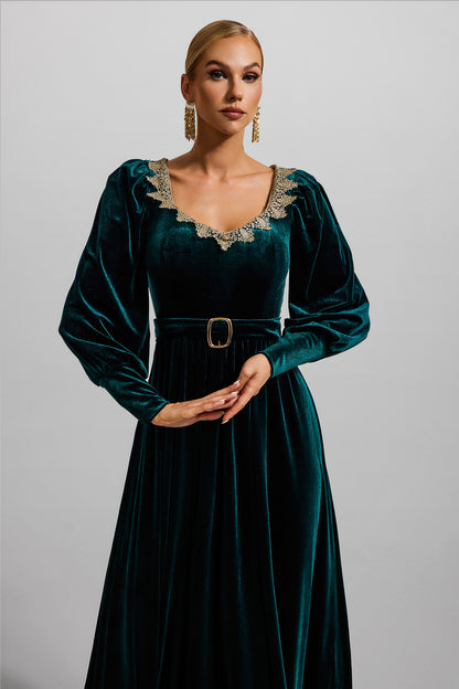 Velvet Lantern Sleeve Maxi Dress