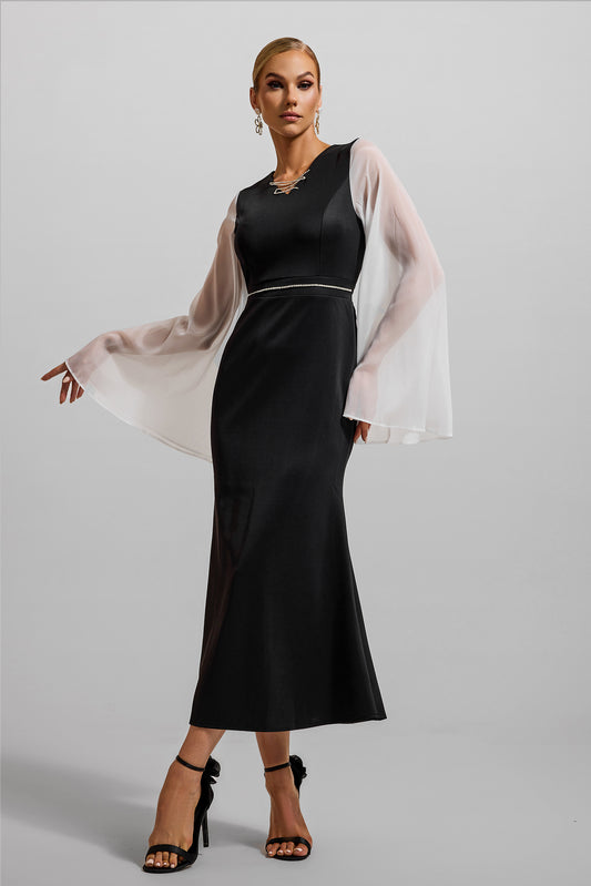 Contrast Color Rhinestone Maxi Dress